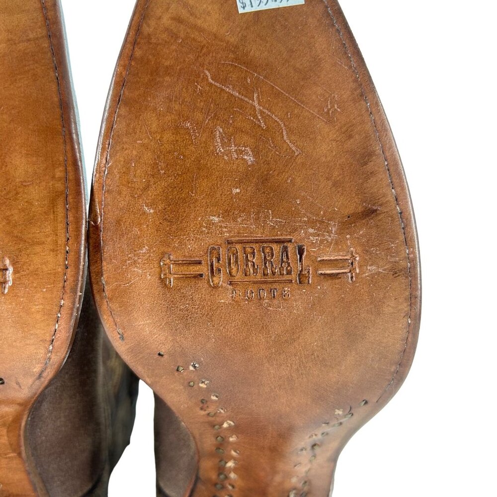 Corral Boots Women's 8M Brown Suede Leather Studded Ropers Cowboy Western Boots - Picture 11 of 16